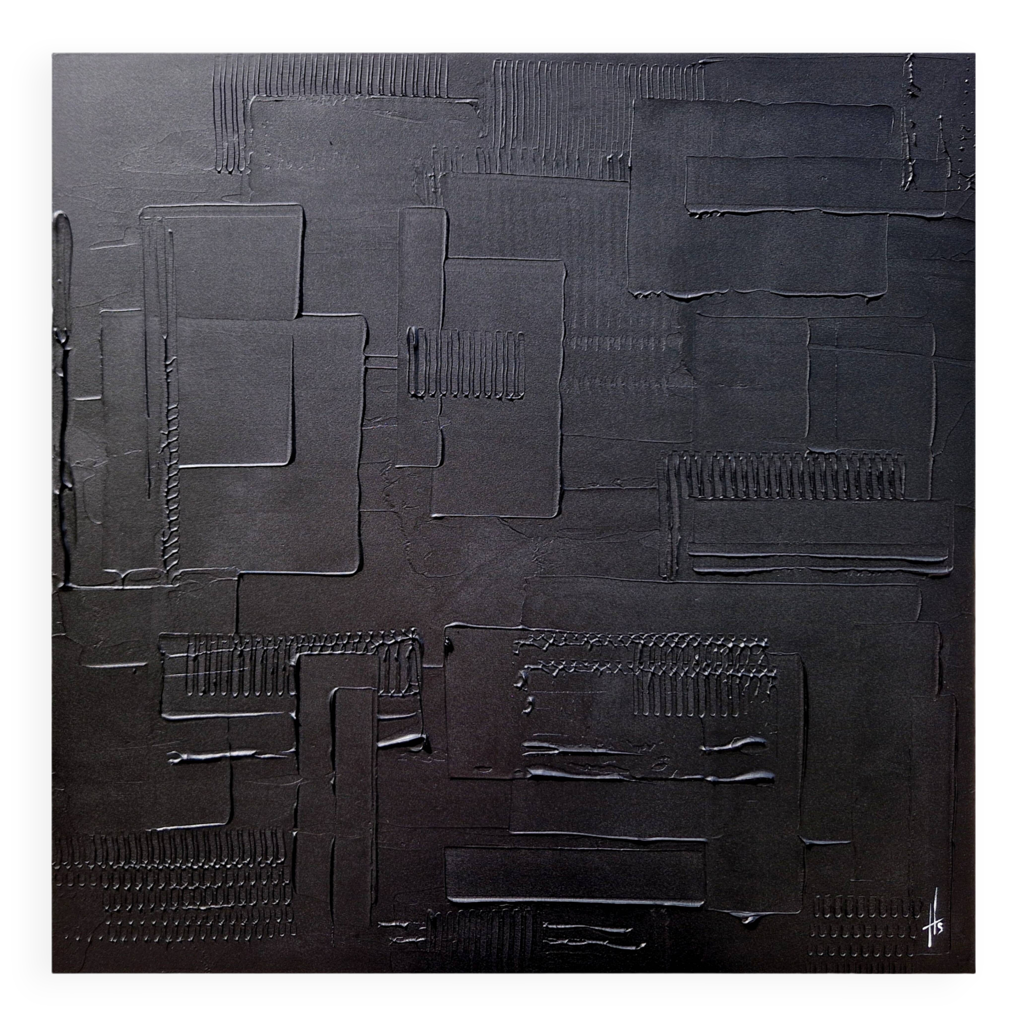 Tableau peinture abstraite monochrome minimaliste noir