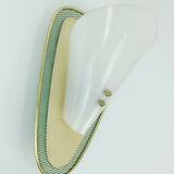 1950s sconce green metal mesh and brass with white acrylic shade