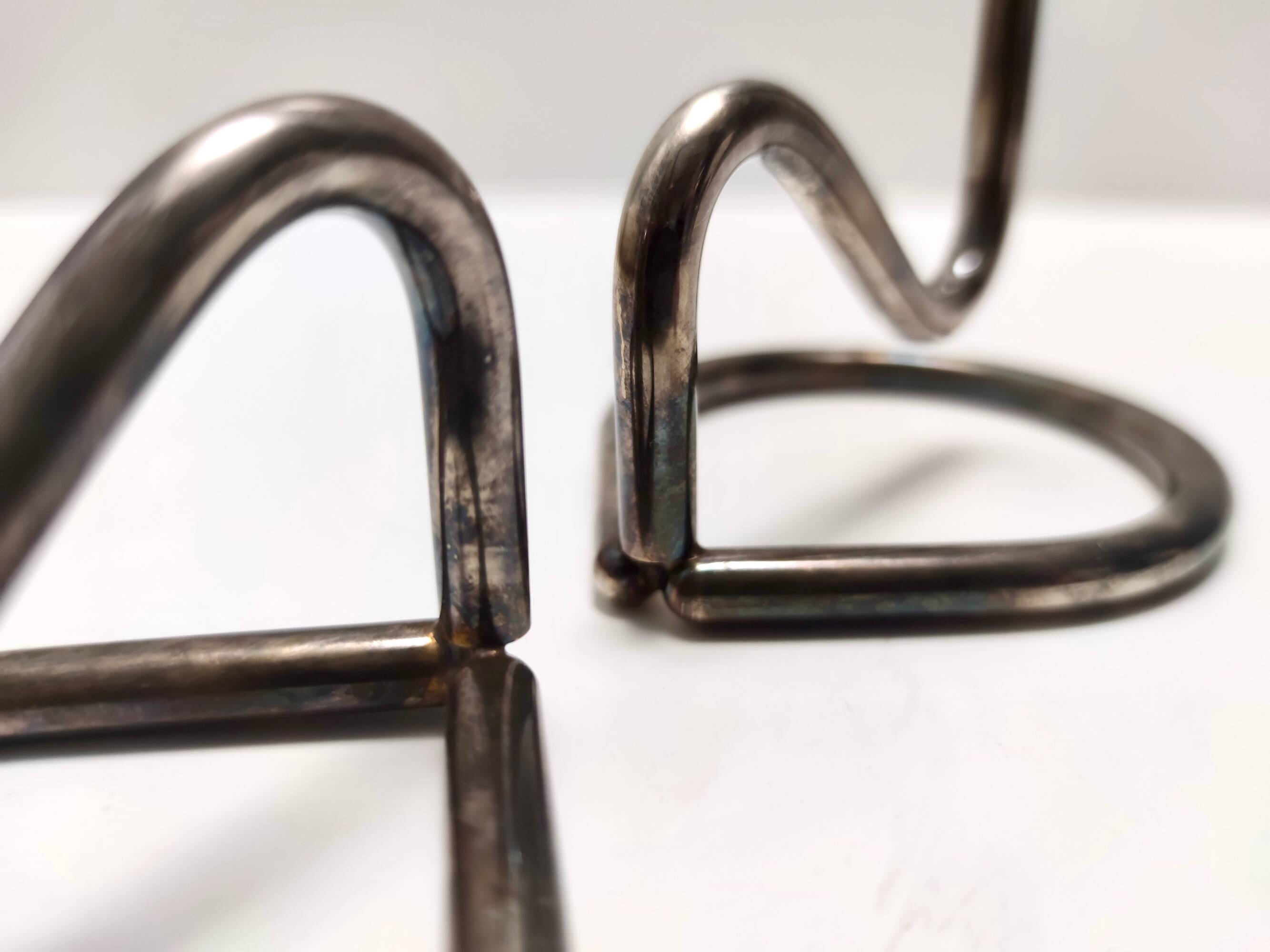 Minimalist Pair of Silver Plated Metal Candleholders in the Style of Sabattini