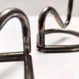 Minimalist Pair of Silver Plated Metal Candleholders in the Style of Sabattini