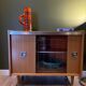 Vintage 1960s bar cabinet, Scandinavian style, on wheels.
