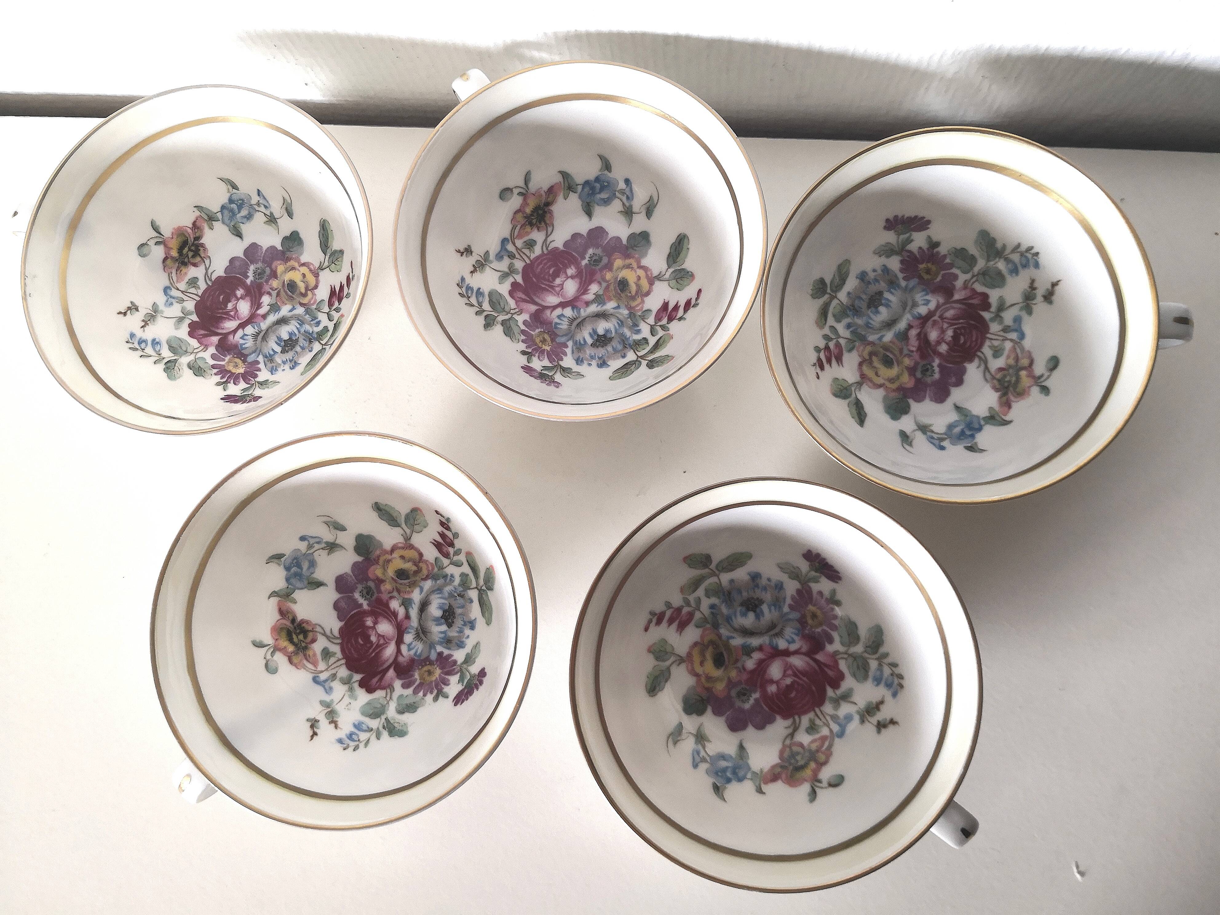 set of 5 Limoges tea/coffee cups, floral pattern