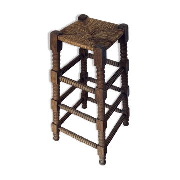 Stool high straw wood turned