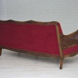 1930s, Danish 3-seater sofa, red furniture velour, furniture mesh.