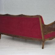 1930s, Danish 3-seater sofa, red furniture velour, furniture mesh.