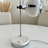 Italian adjustable eyeball lamp in chrome and opaline, 1970s.