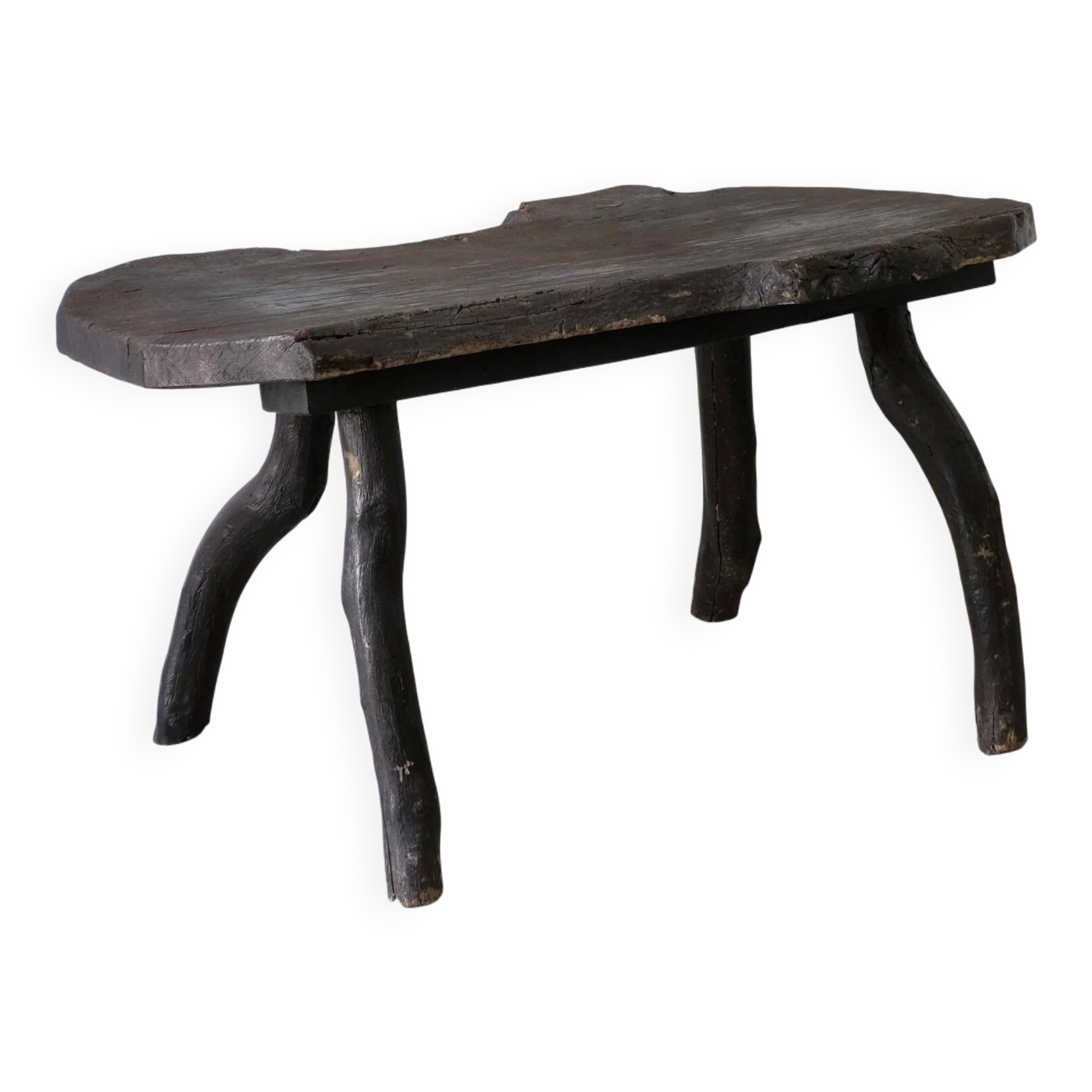 Wabi-sabi rustic dark wood side table | Belgium | Vintage