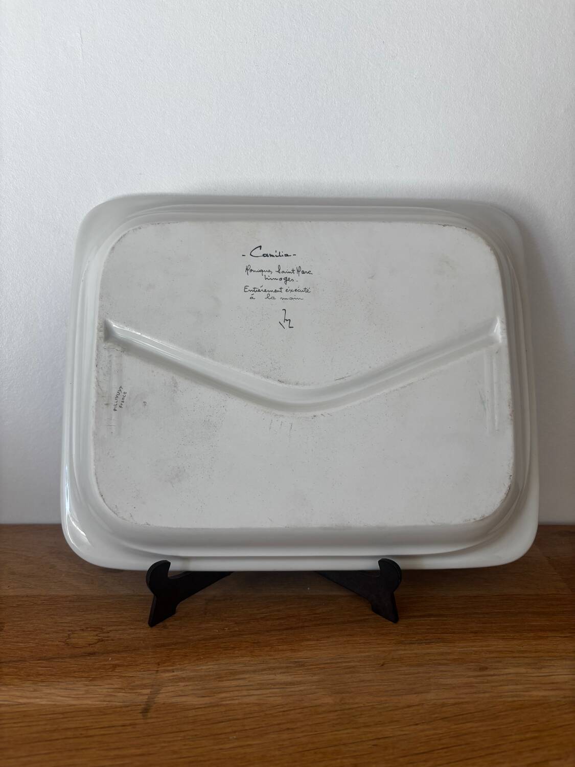 Vintage lot of two compartmentalised plates, decor Monique St Marc.