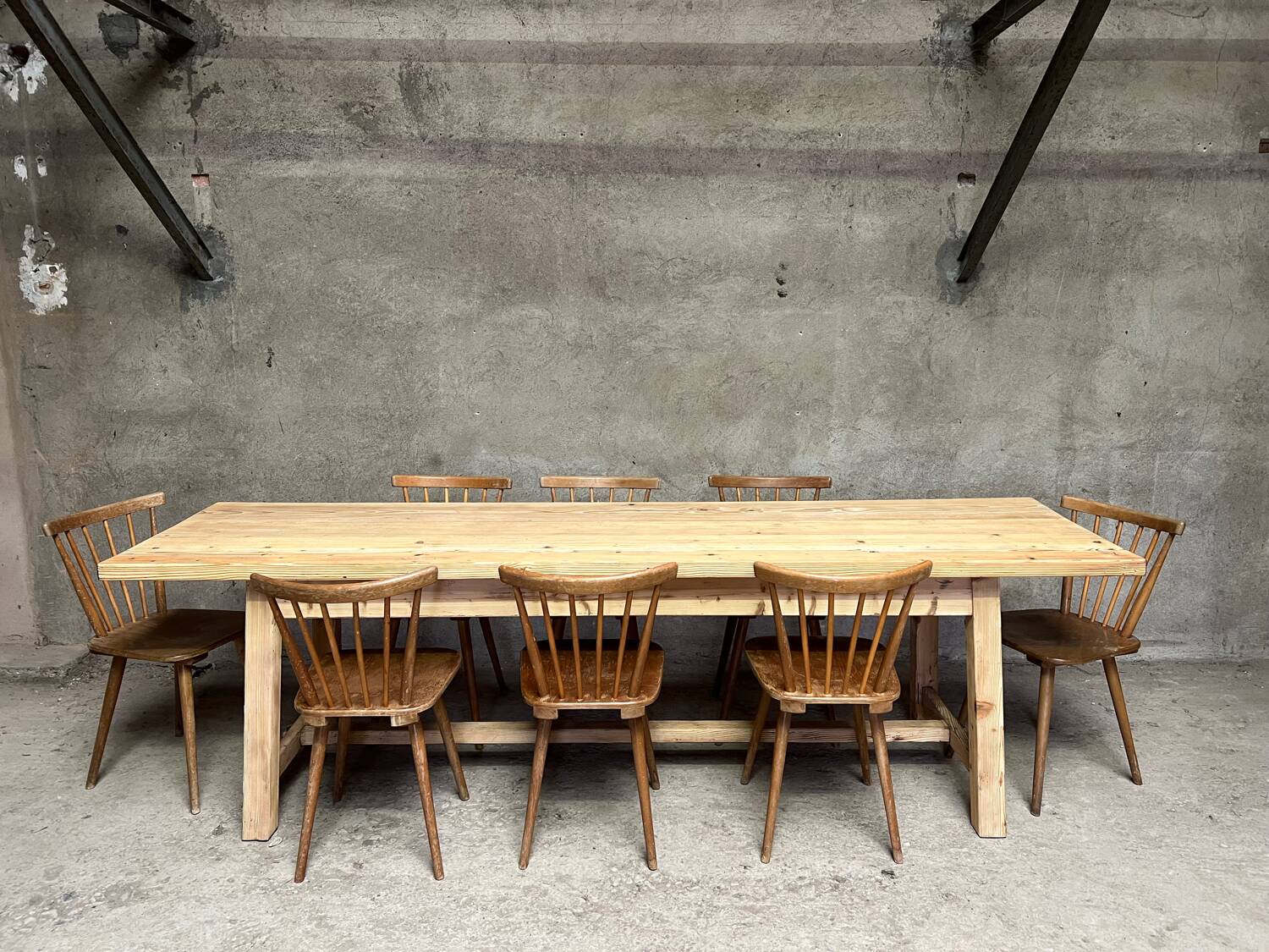 Old fir farm table 1930-1950 vintage country table