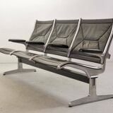 Charles Eames Black Leather 3-Seat Tandem Sling Airport Bench Herman Miller