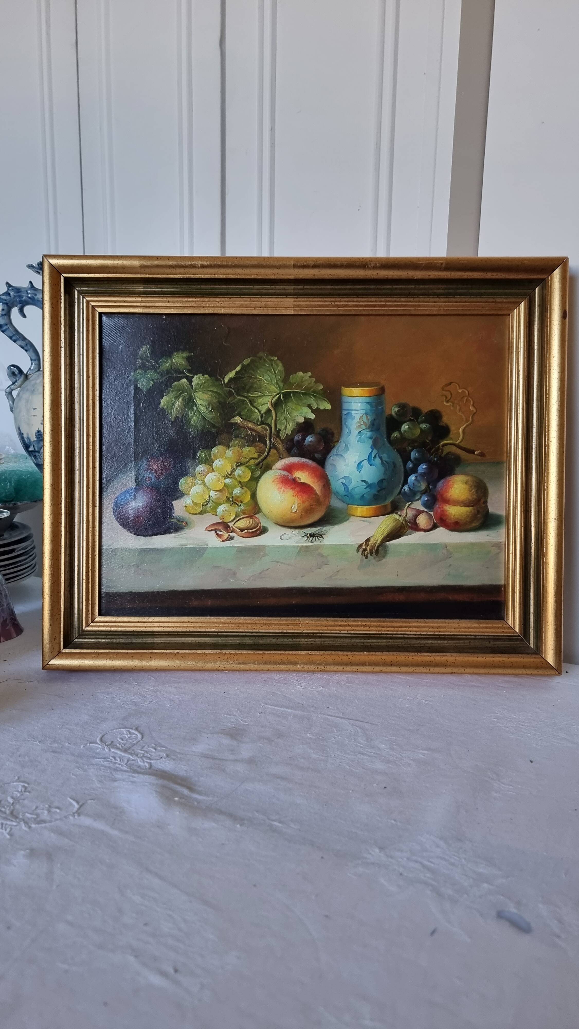 Original oil on canvas signed by Antonio De Giovan, classical still life.