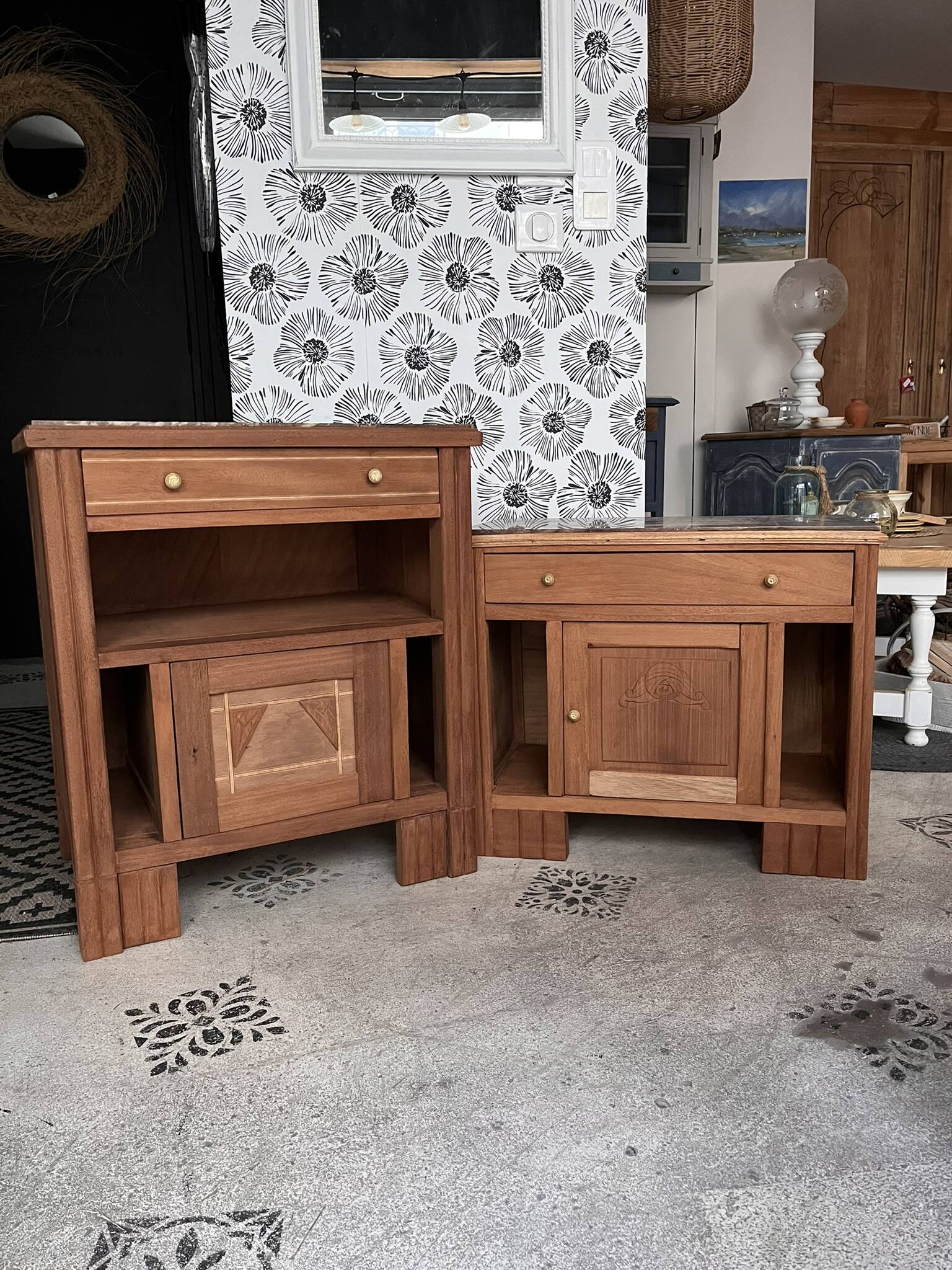 Art Deco vintage bedside tables Jada and Rosa wooden accent furniture