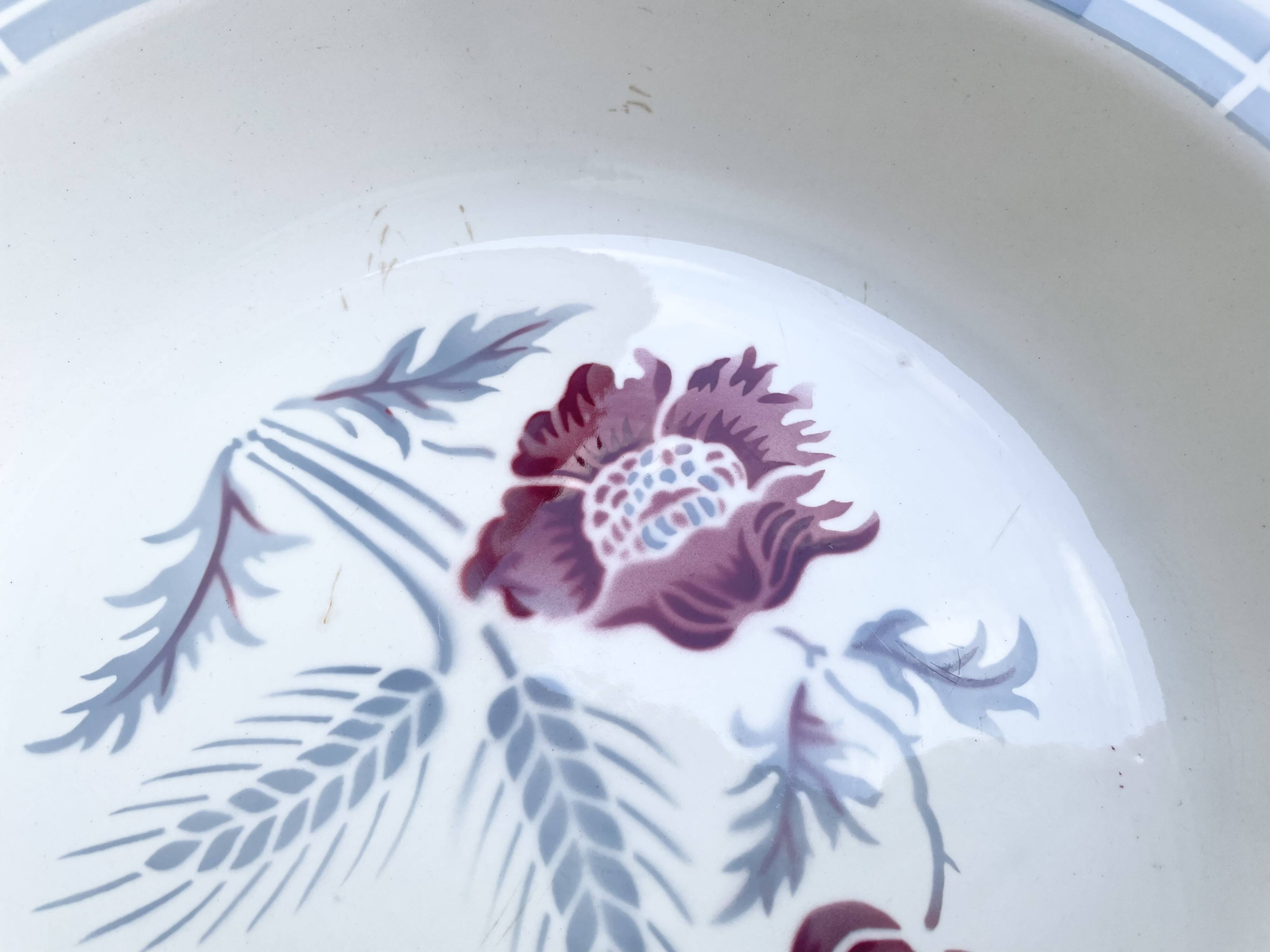 Plat creux Sarreguemines modèle Carole, décor floral et épi de blé