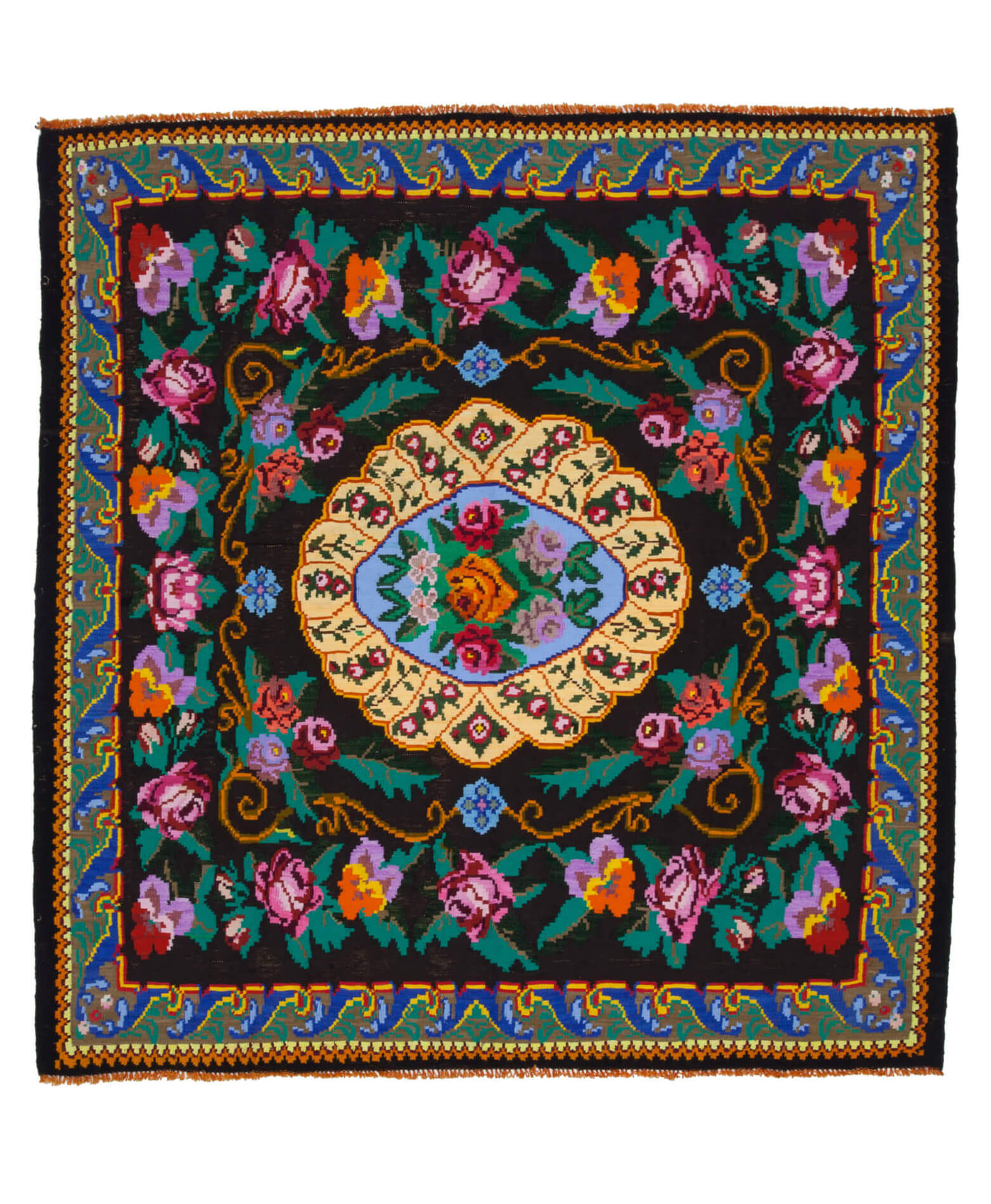 Handmade vintage moldov black kilim 205 cm x 213 cm