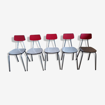 Suite 5 chaises formica rouge et gris