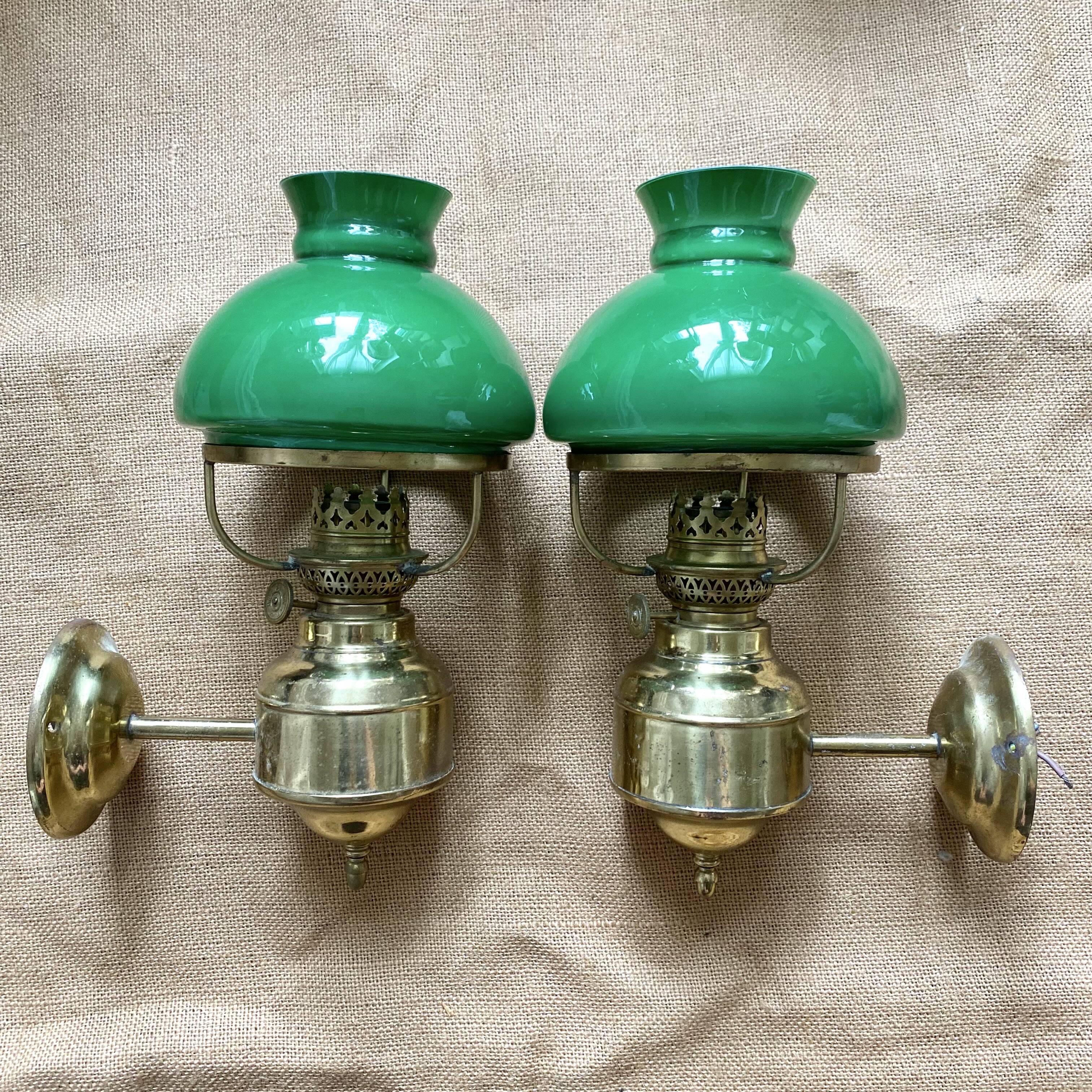 Pair of opaline and brass wall lights