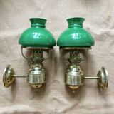Pair of opaline and brass wall lights