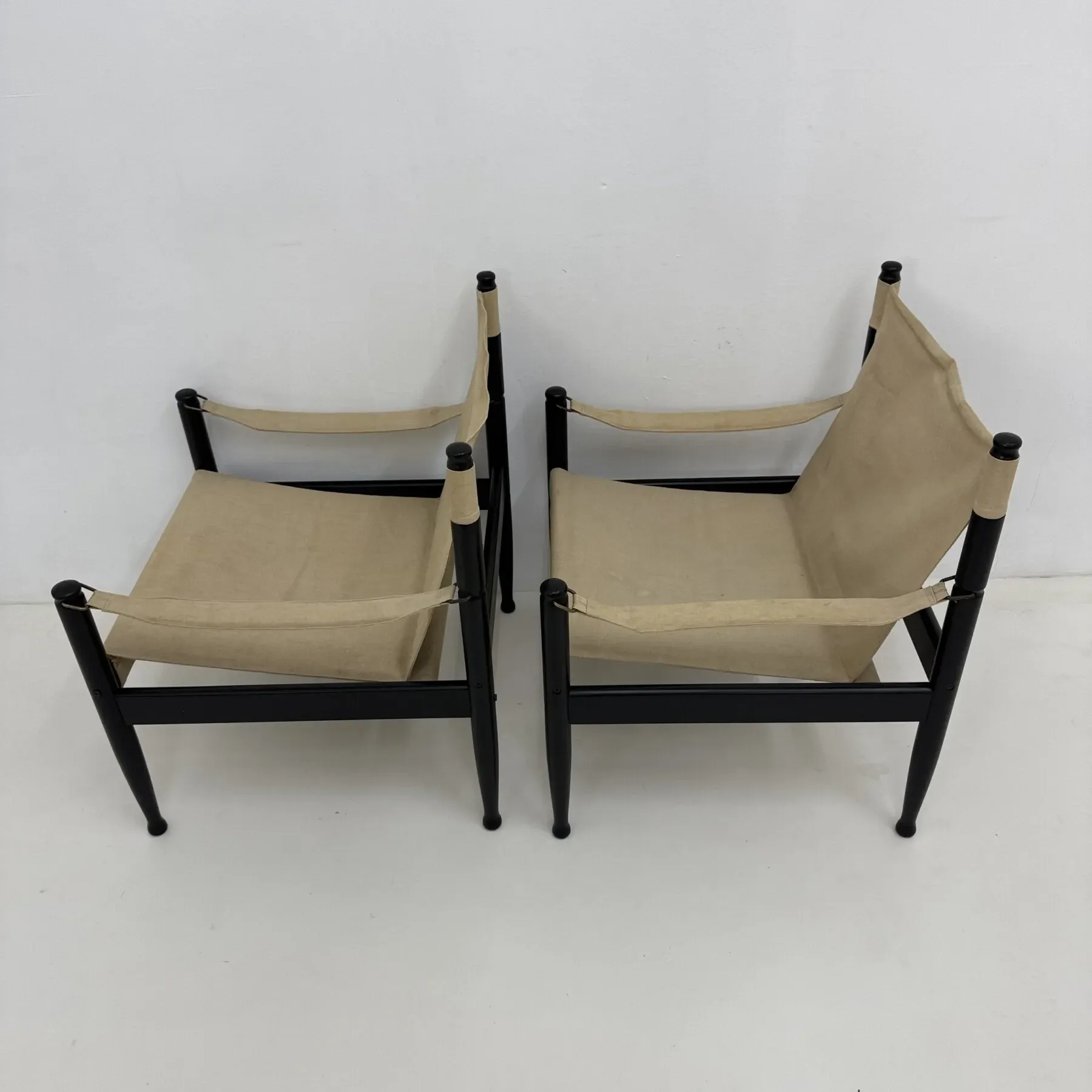 Set of mid-century Danish safari chairs by Erik Wørts for Niels Eilersen, 1960s