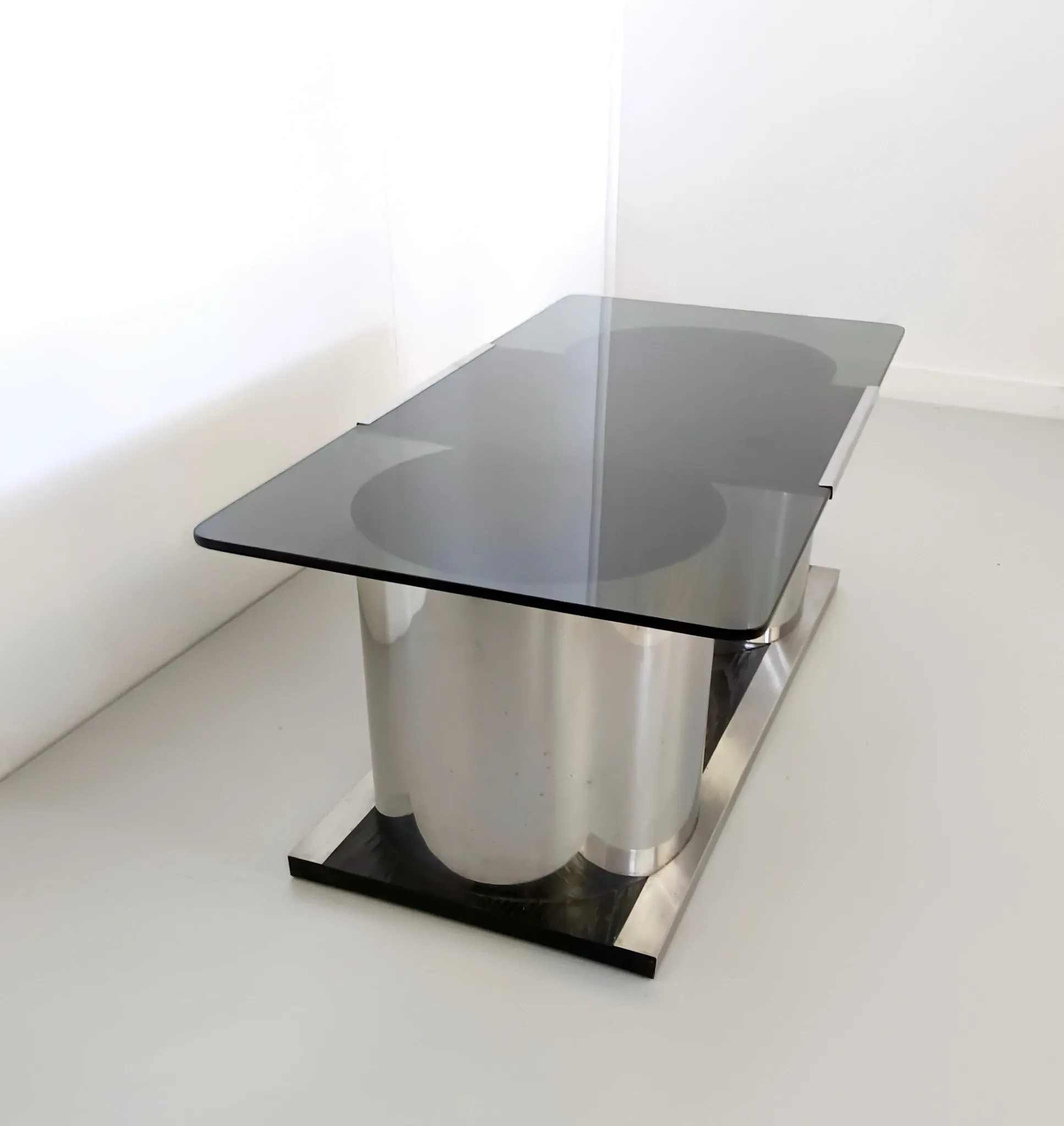 Rectangular Smoked Glass Coffee Table / Dry Bar in the style of François Mo