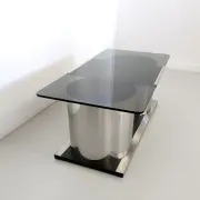 Rectangular Smoked Glass Coffee Table / Dry Bar in the style of François Mo