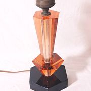Art Deco style table lamp base in black and pink Bohemian crystal.