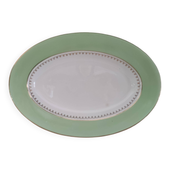 Oval plate with a light green rim and golden frieze, Cafés Lemaire.