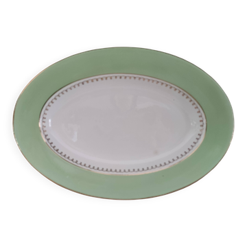 Oval plate with a light green rim and golden frieze, Cafés Lemaire.