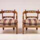 Pair of Giorgetti "1975 Gallery" armchairs in carved wood, original upholstery.