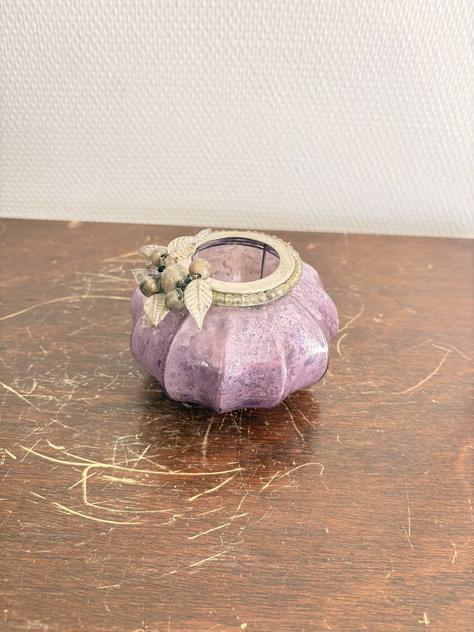 Mercurised Glass Purple Pumpkin Lantern Shabby Chic Romantic