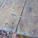 Large antique pine trestle dining table with drawer, Sweden 1780
