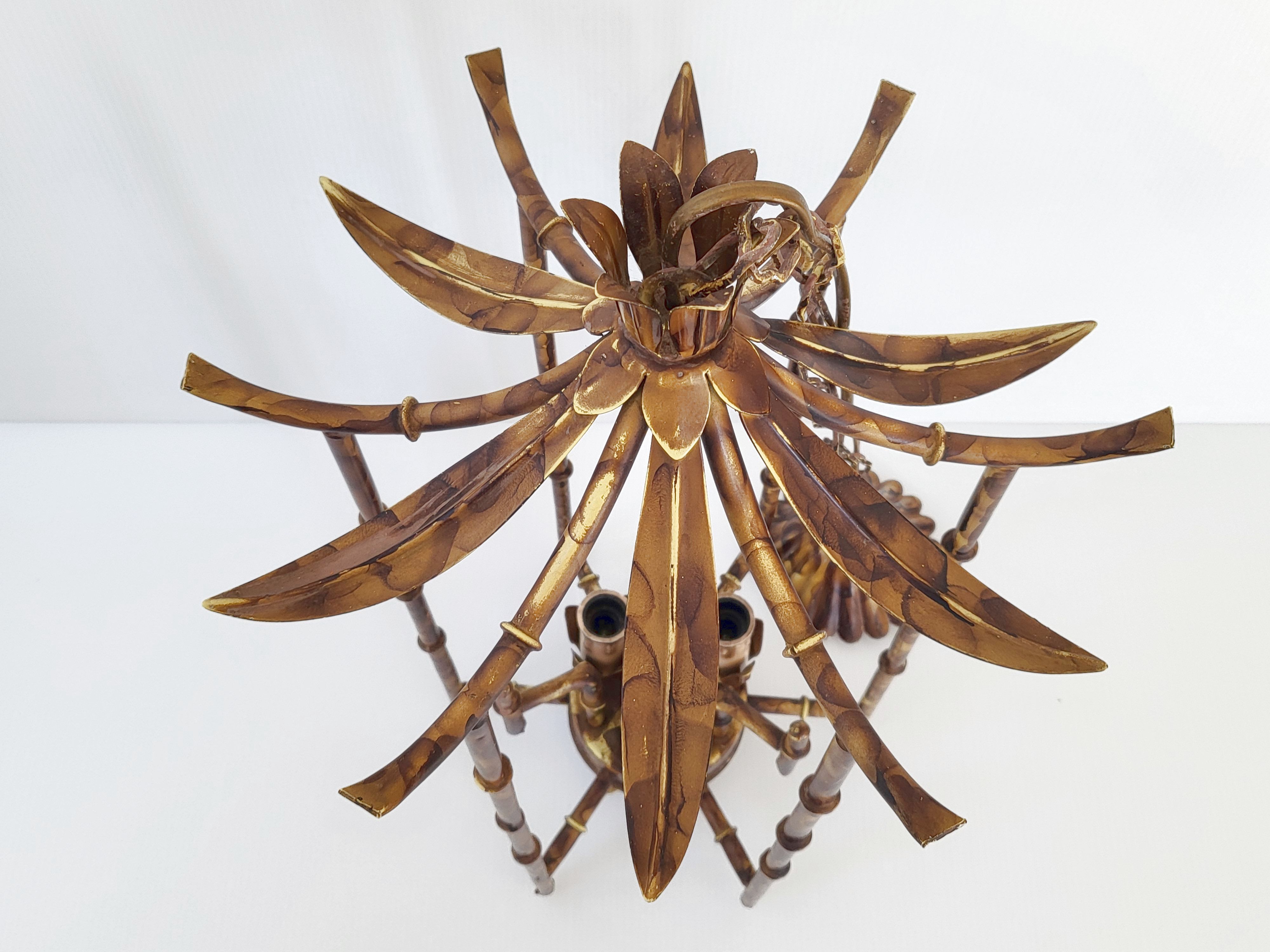 Suspension vintage 1970 pagode faux bambou