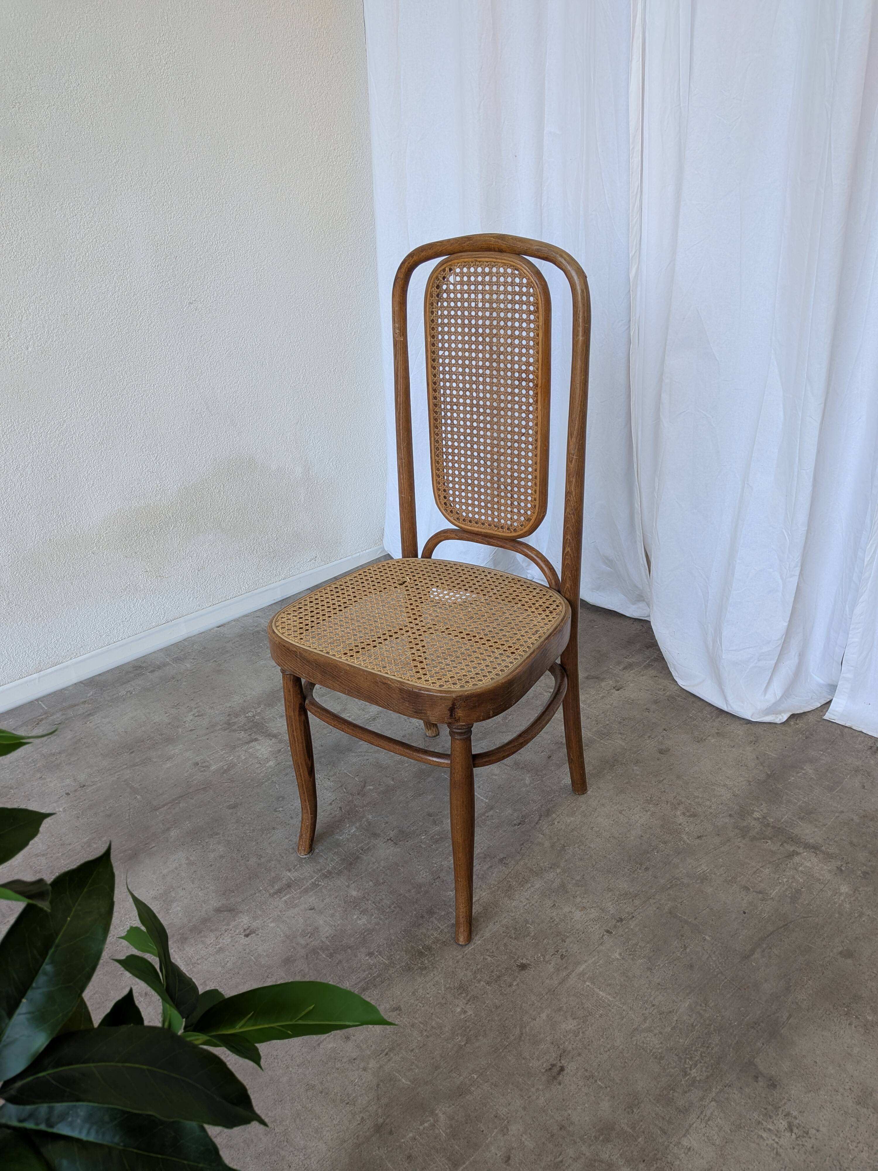 Vintage High Back Bentwood Cane Dining Chair / Thonet Style / Torn Seat