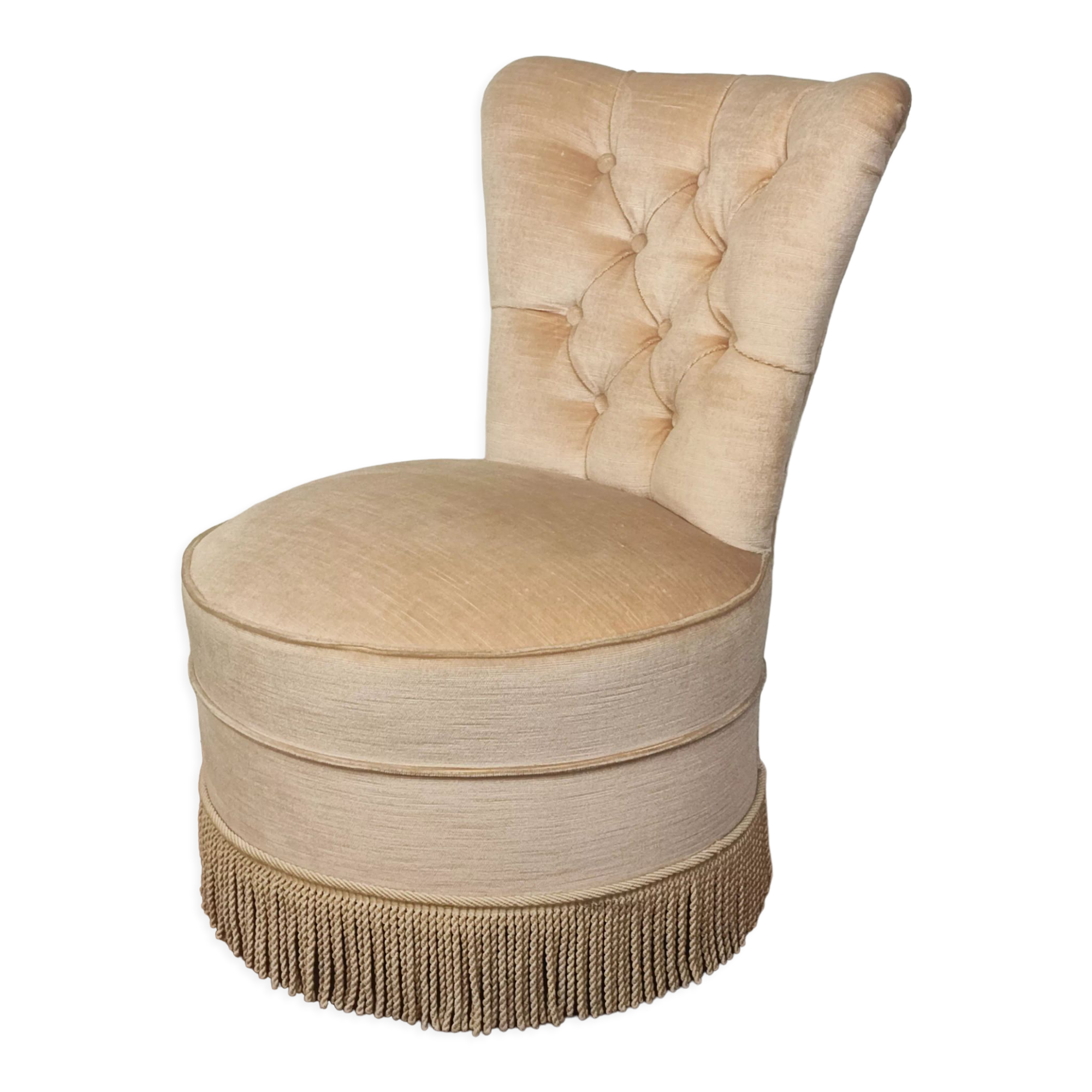 Beige velvet toad armchair