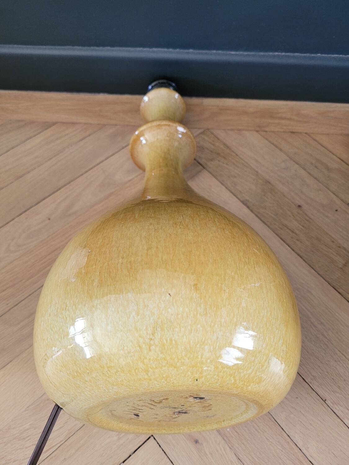 Mustard yellow glazed ceramic lamp base