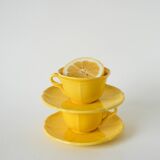 Set of 5 Badonviller lemon yellow cups and saucers, 1960