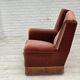 1970s, Danish highback armchair, salmon pink furniture velour, beech wood.