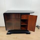 French Art Deco Half Cabinet in Black Lacquer and Mahogany, 1930