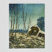 Huile sur toile village de Jan Van Dooren, paysage d'hiver. Signée. Années 70