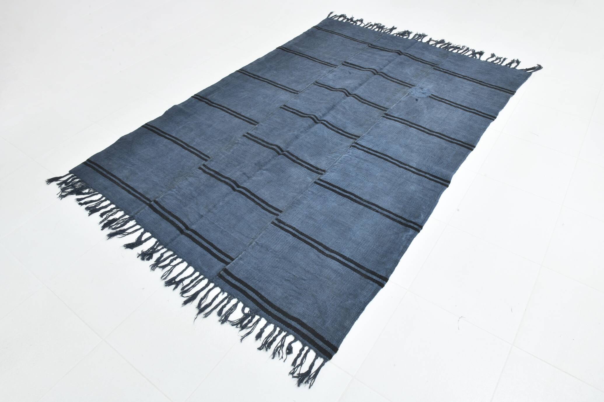 Blue & Black Striped Kilim Rug, 163x237Cm