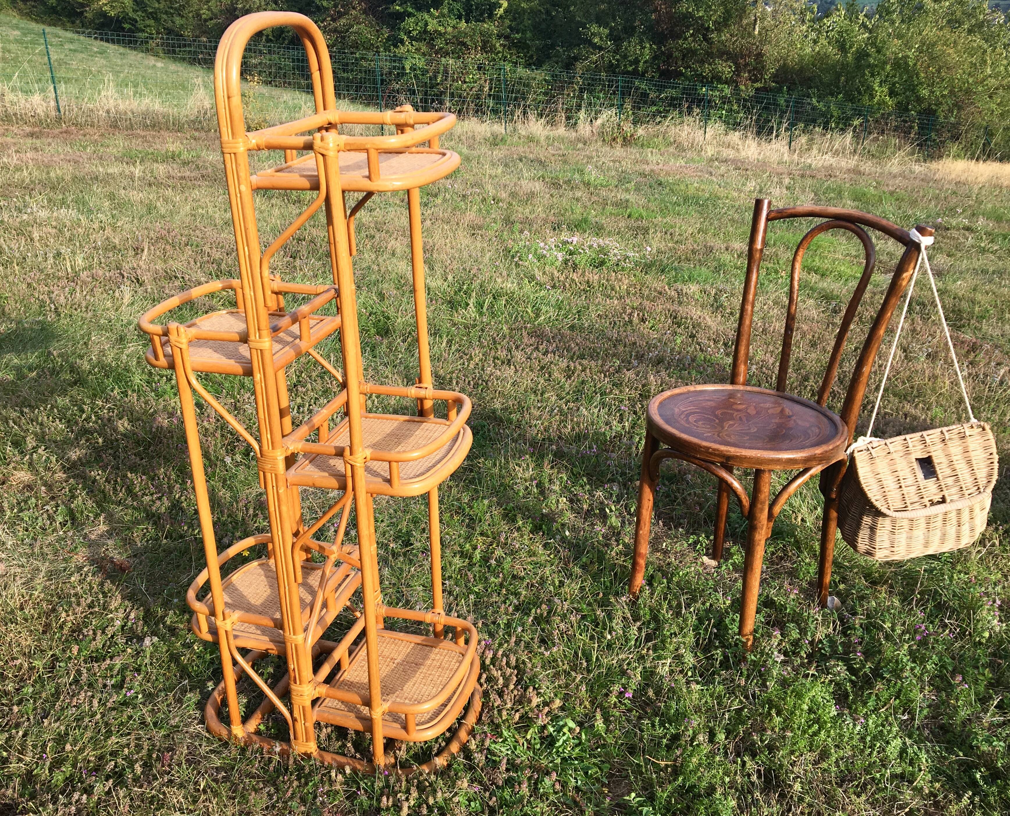 Rattan and bamboo plant rack from the 70s
