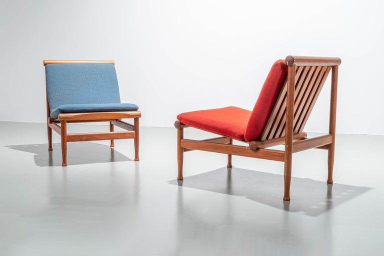 Set of 2 teak lounge chairs by Kai Lyngfeld Larsen Denmark 1960s