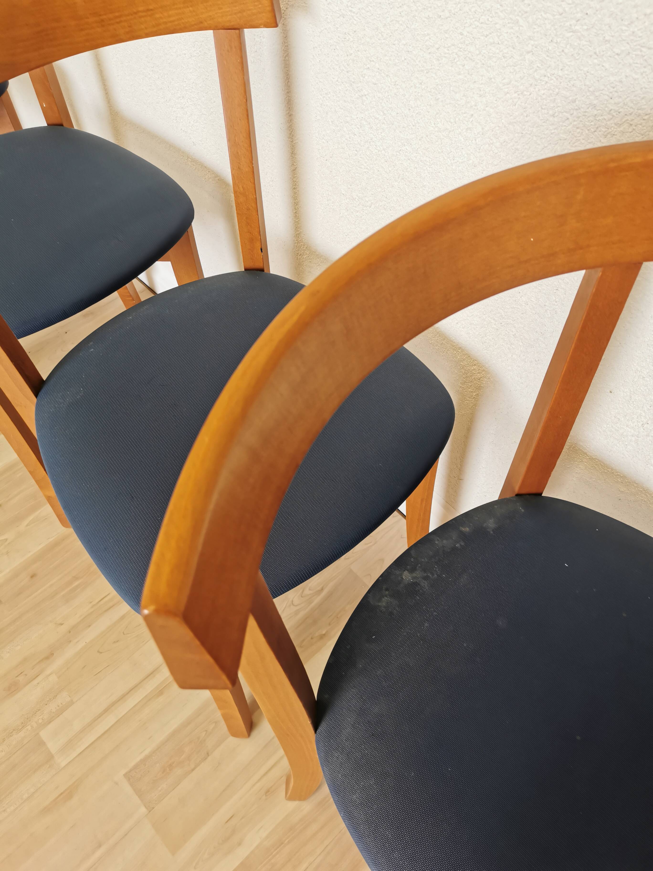 Set of 4 Calligaris Dining Chairs: Mid-Century Italian Design, Blue Fabric