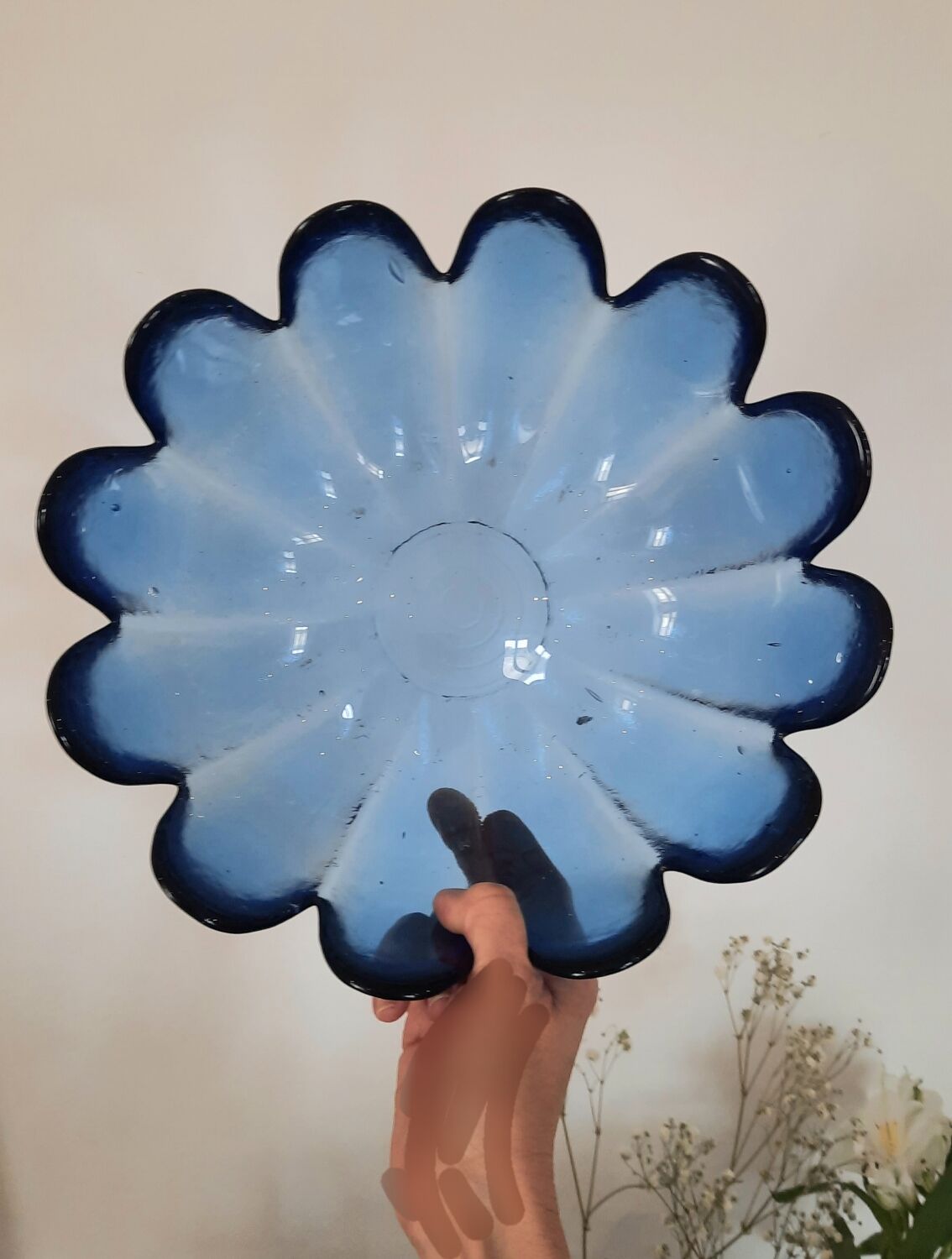 Salad bowl fruit cup vintage blue glass
