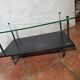 Vintage coffee table from the 1960s, glass, faux leather, brass.