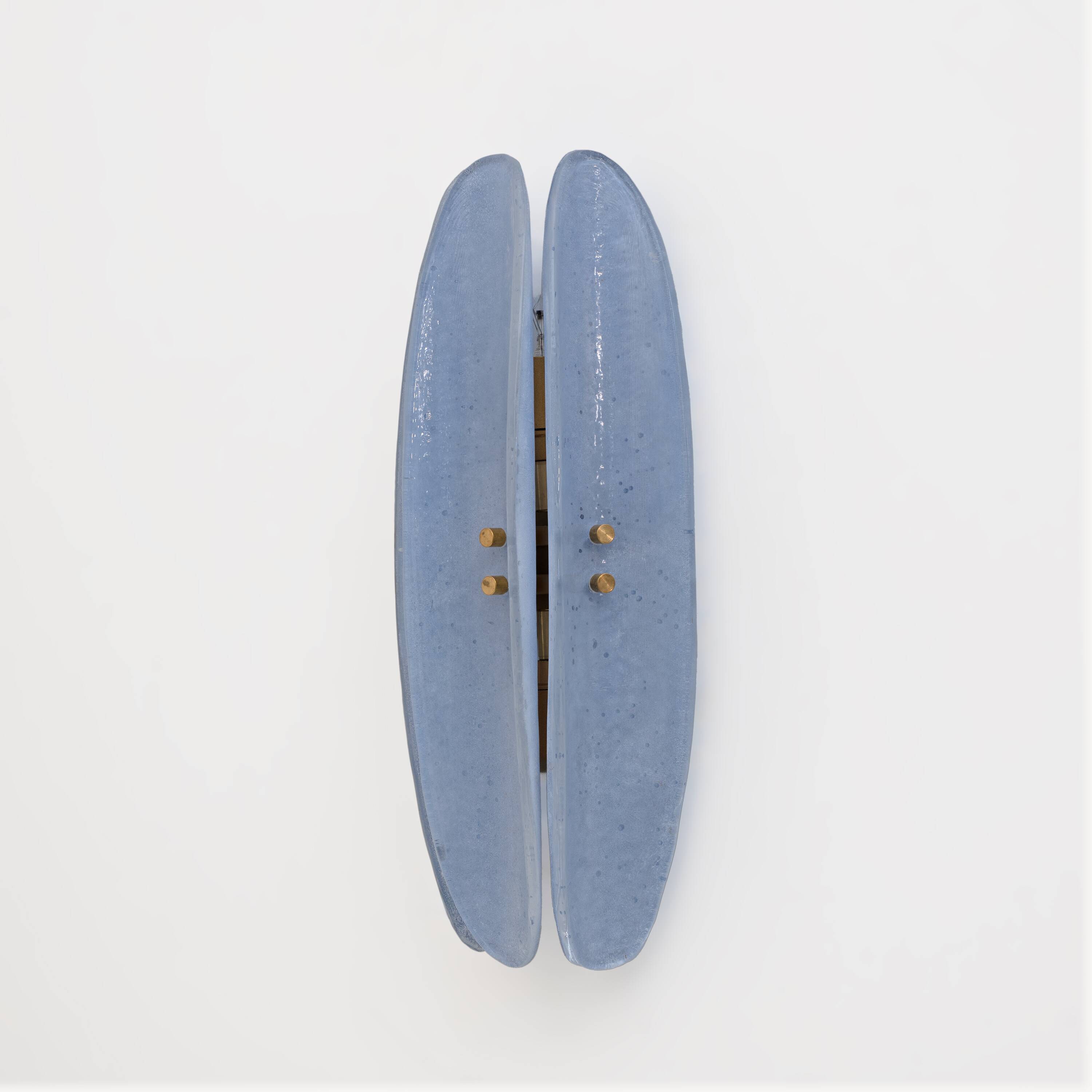 Pair of Fontana Arte Style Mid-century Modern Light Blu Murano Glass Sconce