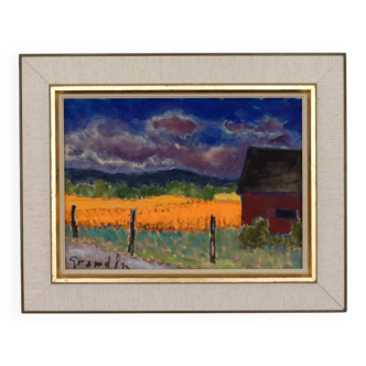 Original Mid Century Swedish Oil on Panel – “Field” by Svan Grandin