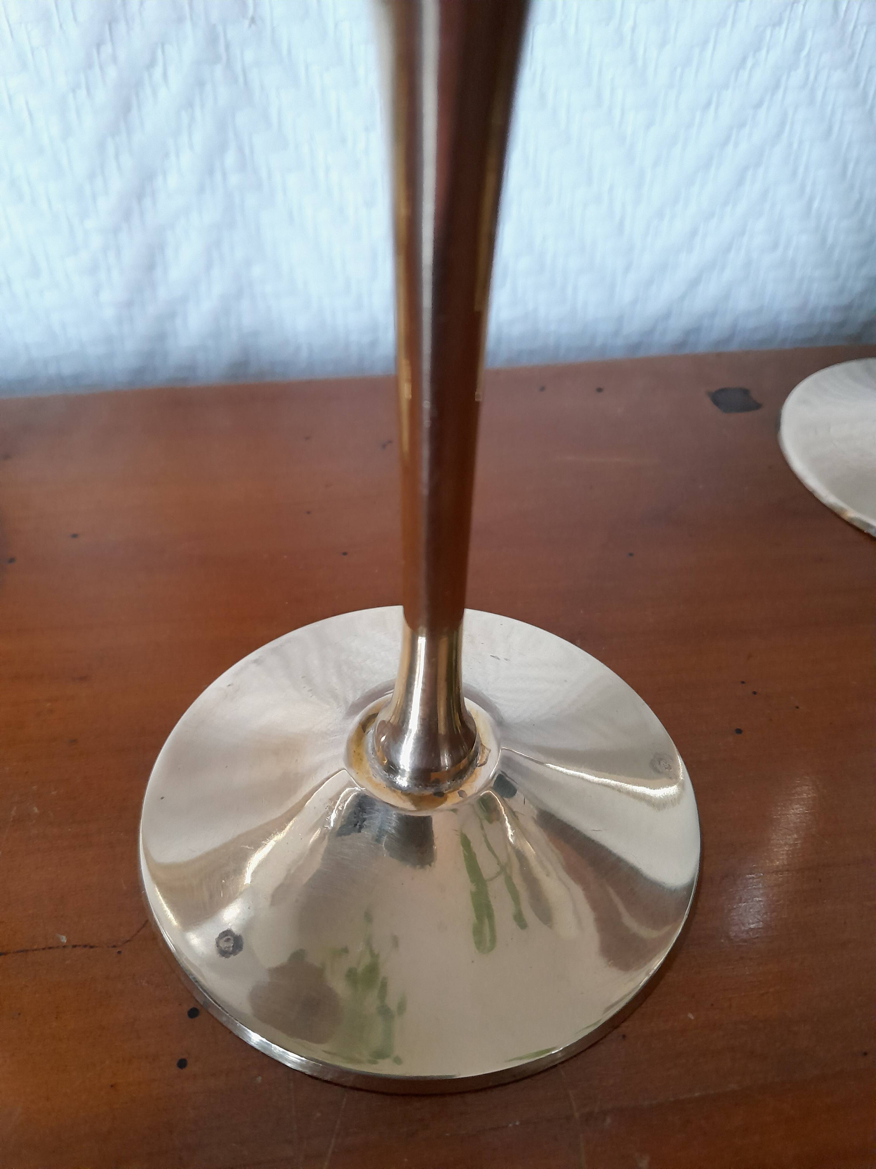 6 champagne flutes in brass and silver plated metal 1970