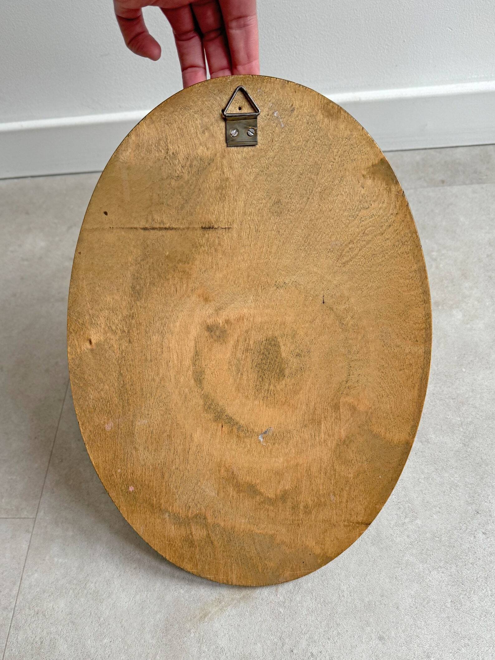 Mid Century teak oval wall mirror
