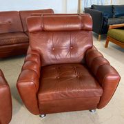 Vintage Danish mid-century Svend Skipper leather club chairs 1970s