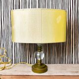Mid century brass table lamp with silk cream oval lampshade 1960s